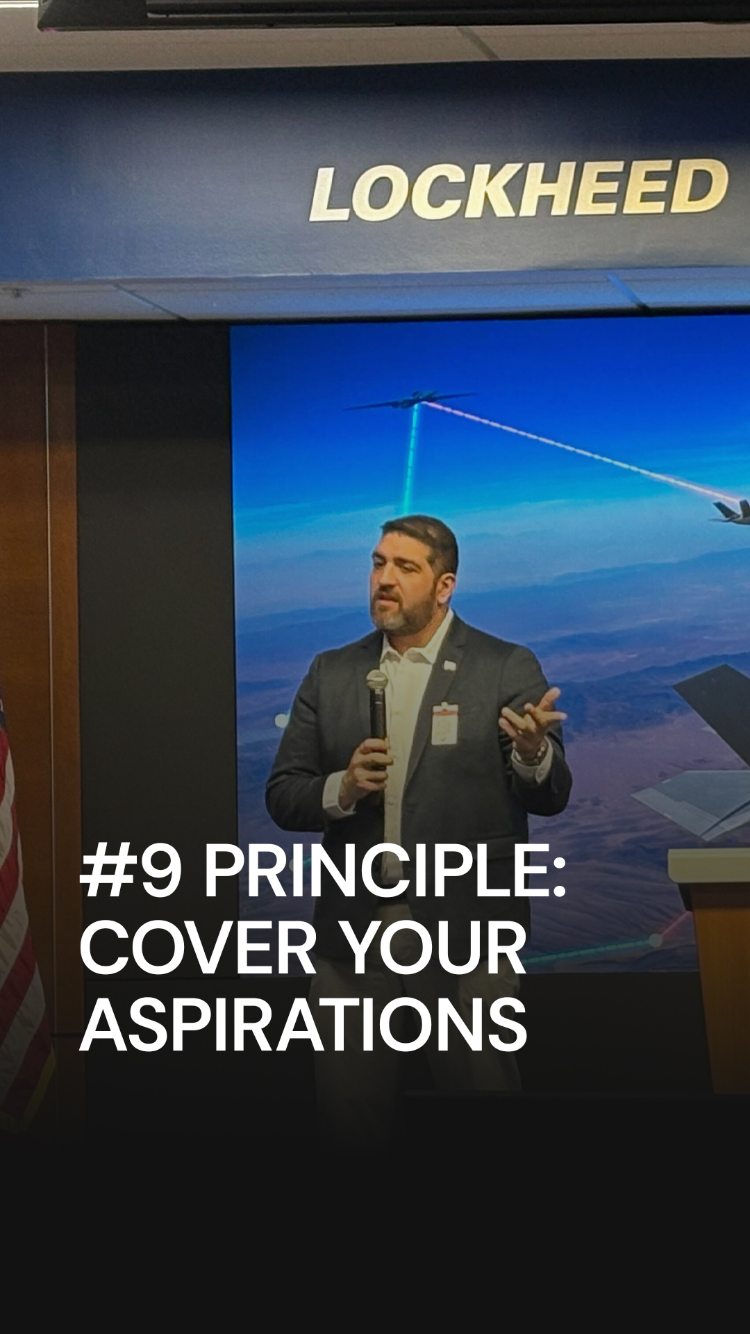 Rob Petrosino presenting principle 9, Cover Your Aspirations