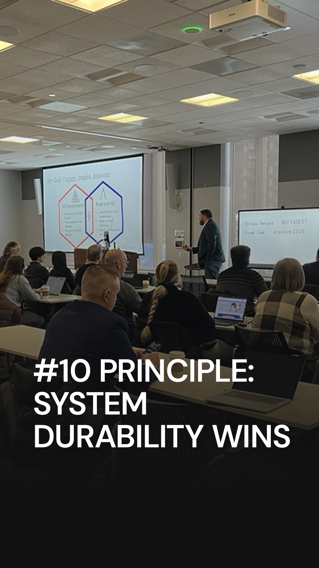 Rob Petrosino presenting principle 10, System Durability Wins